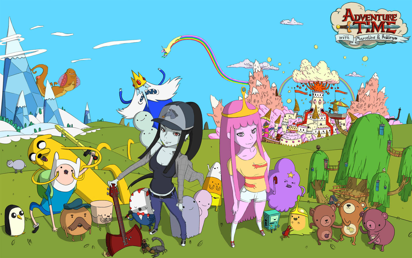 The Inhabitants Of Ooo Live In A Colorful And Whimsical World Of Adventure Time Wallpaper