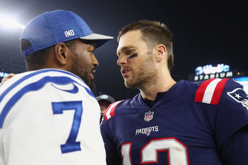 Tom Brady Vs. Jacoby Brissett Stare Down Wallpaper