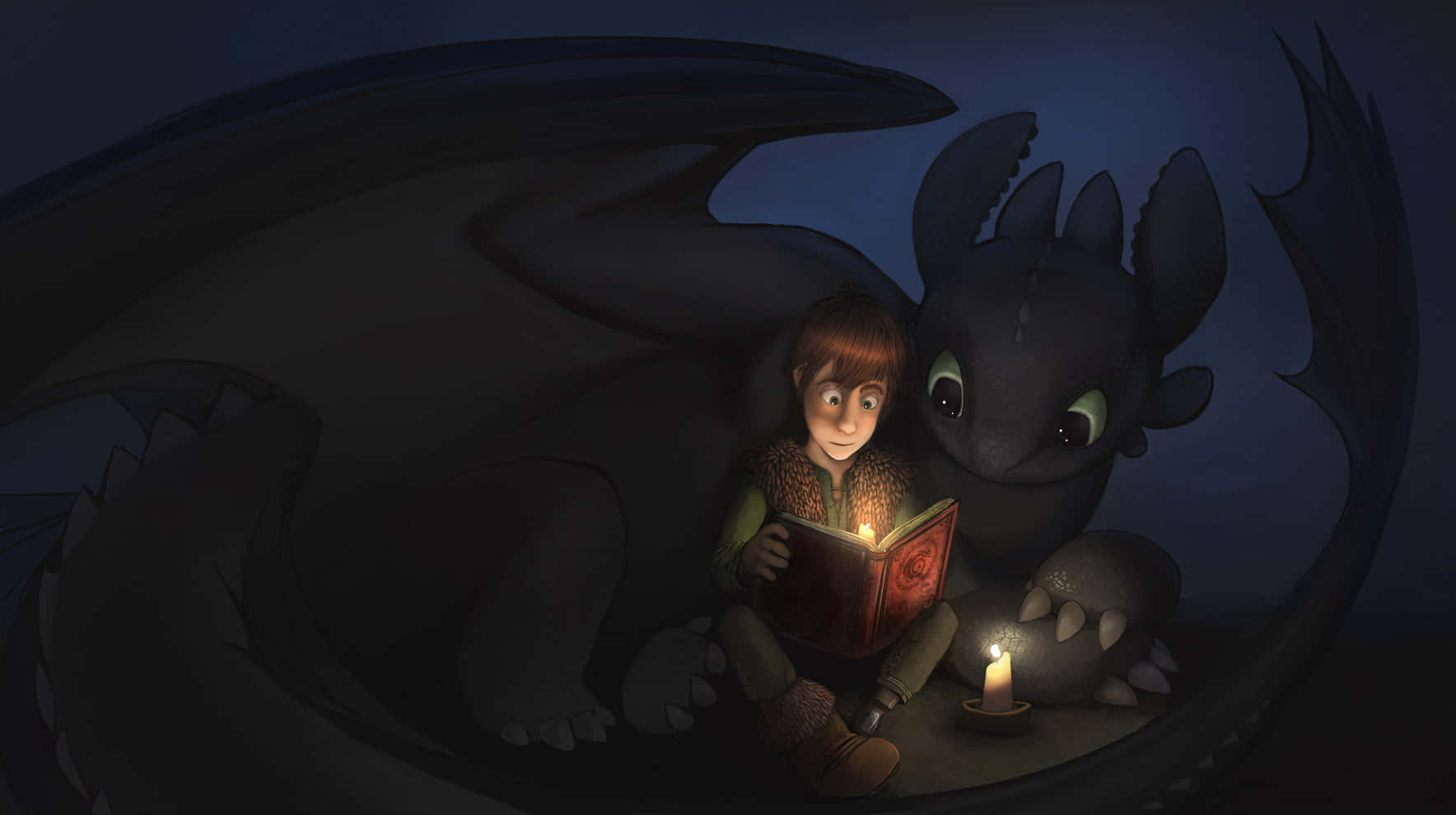 Toothlessand Hiccup Nighttime Reading Wallpaper