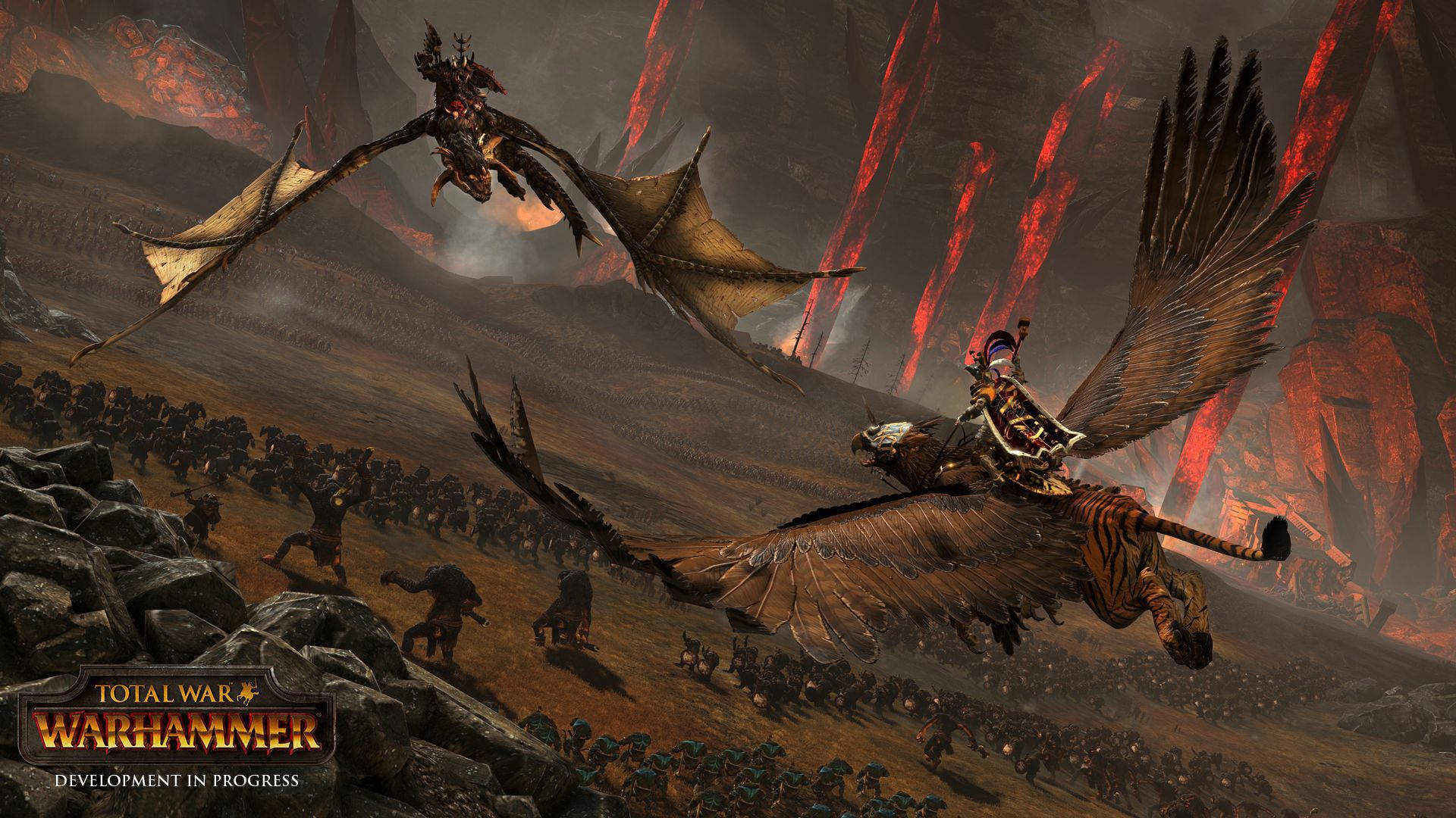 Total War Warhammer Gryphon And Wyvern Aerial Battle Wallpaper