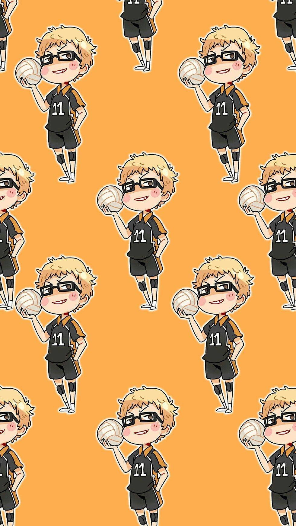 Tsukishima Orange Backdrop Haikyuu Aesthetic Wallpaper