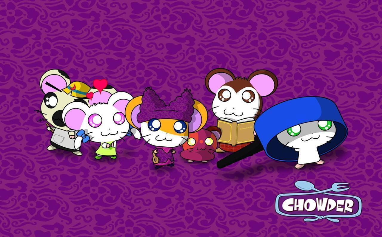 Two Animated World Collide: Hamtaro And Chowder Cartoon Crossover Wallpaper