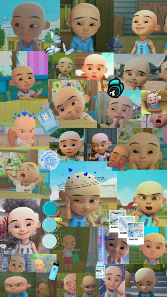 Upin Ipin Blue Aesthetic Collage Wallpaper