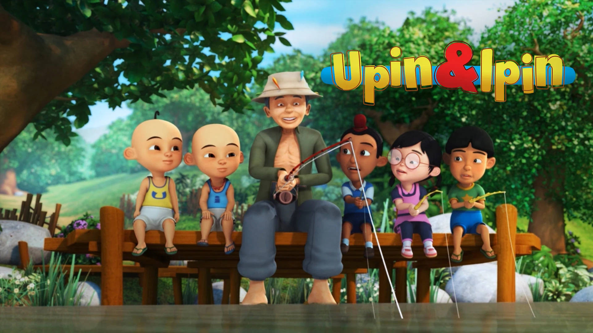 Upin Ipin Fishing With Tok Dalang Wallpaper