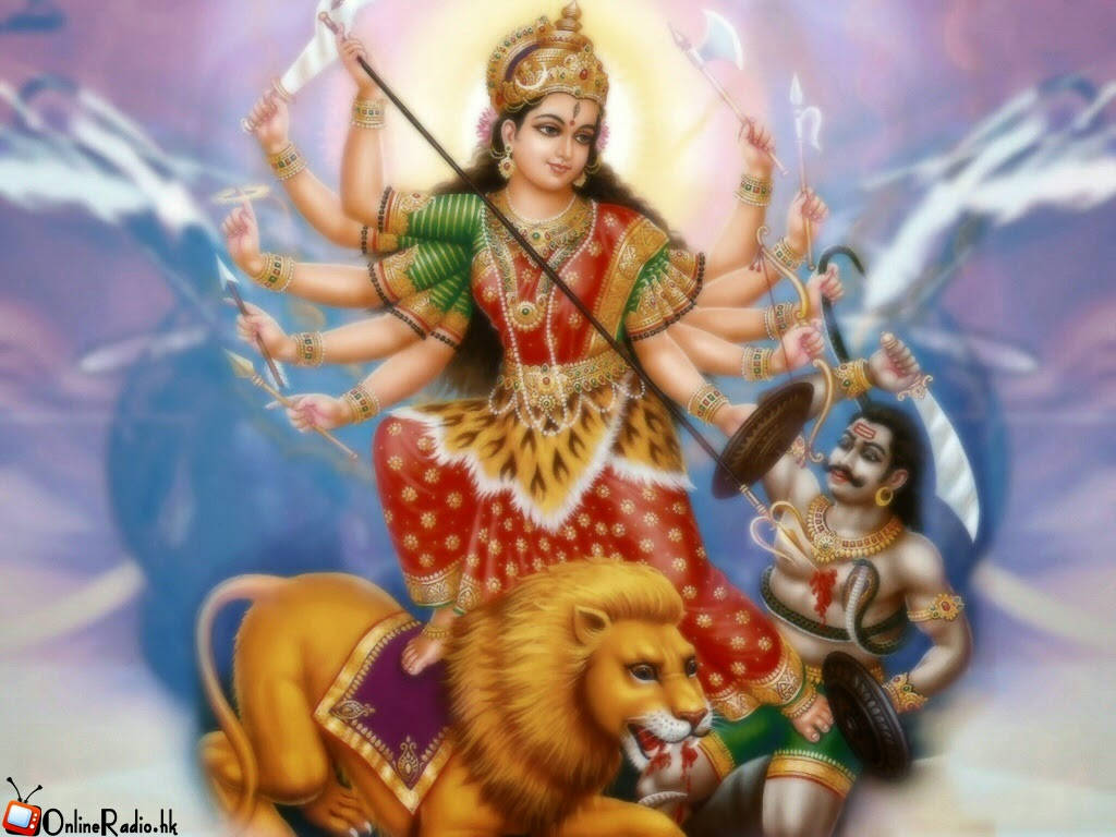 Vaishno Devi Killing Bhairon Nath With Her Lion Wallpaper