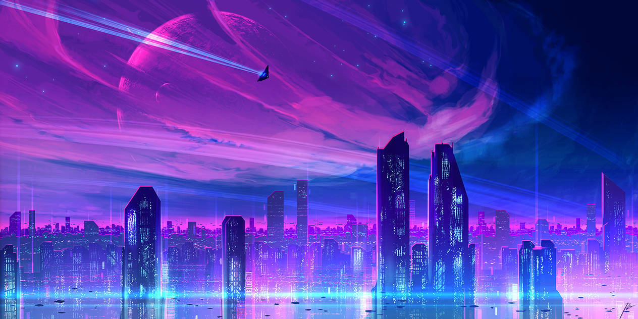 Vapor Wave City Digital Art Wallpaper