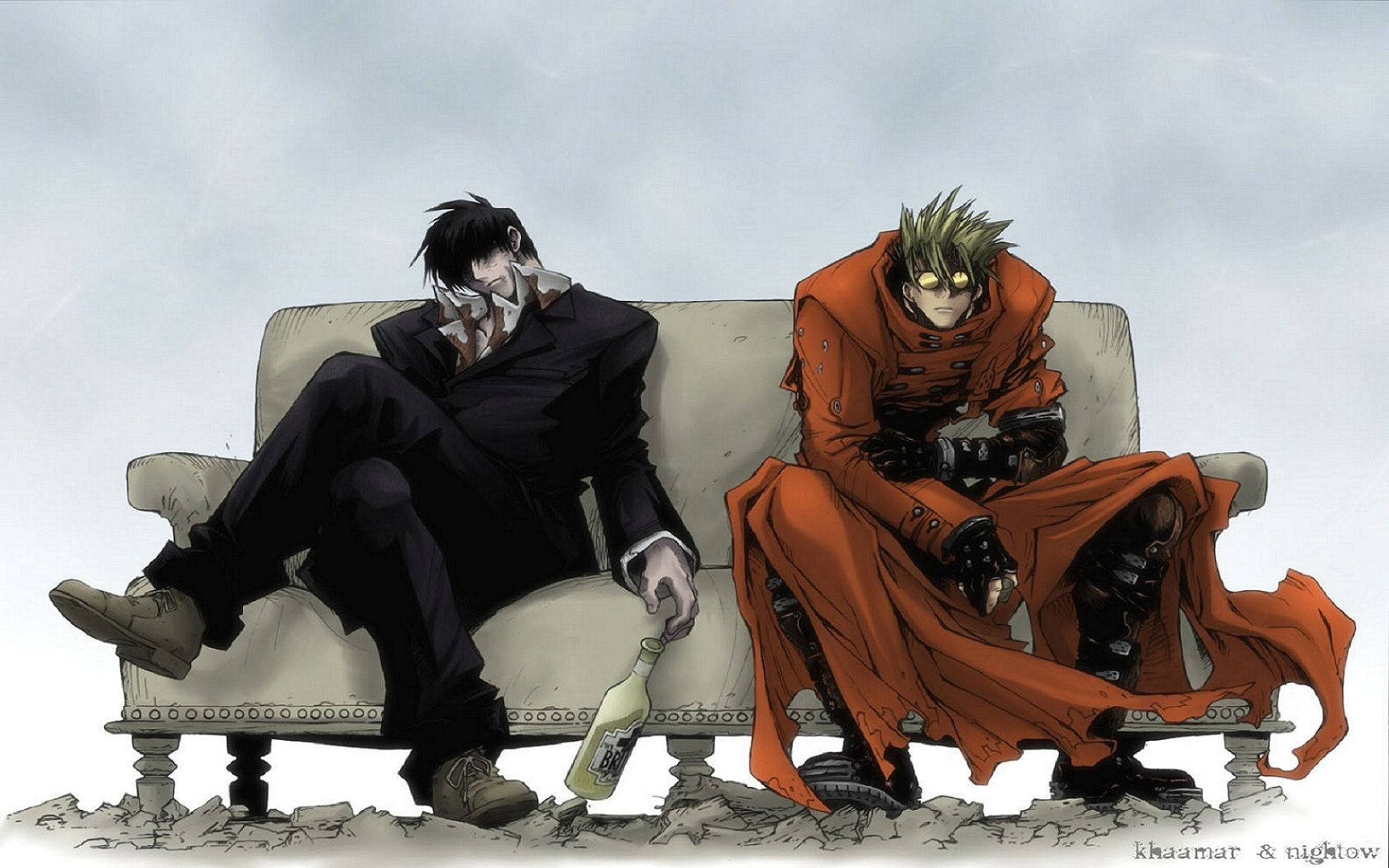 Vash And Nicholas Resting Trigun Wallpaper