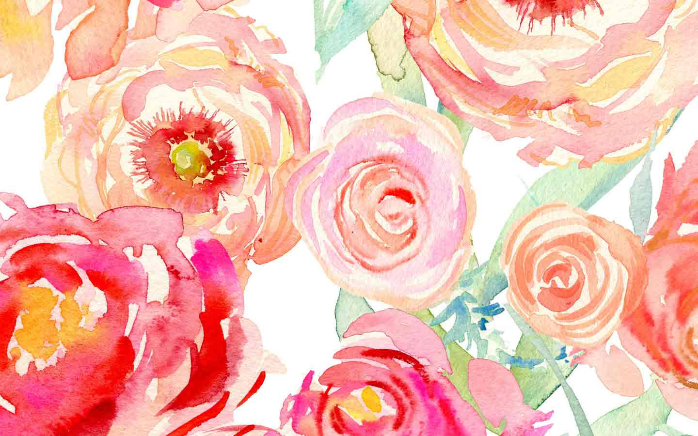 Vibrant Pink Flowers On A Watercolor Canvas Wallpaper