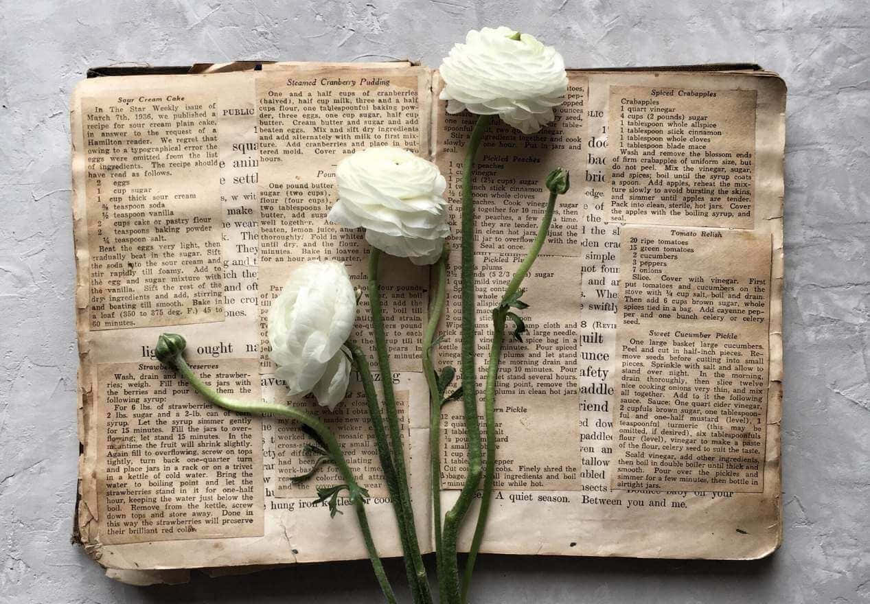 Vintage Book Flowers Still Life Wallpaper