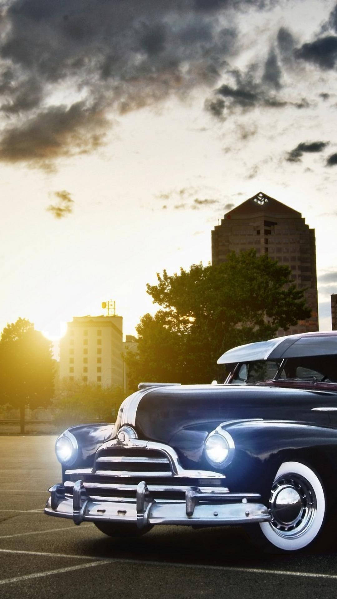 Vintage City Car Headlights Phone Wallpaper