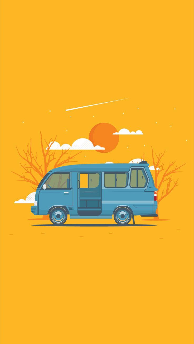 Vintage Iphone Blue Van Sunset Aesthetic Wallpaper