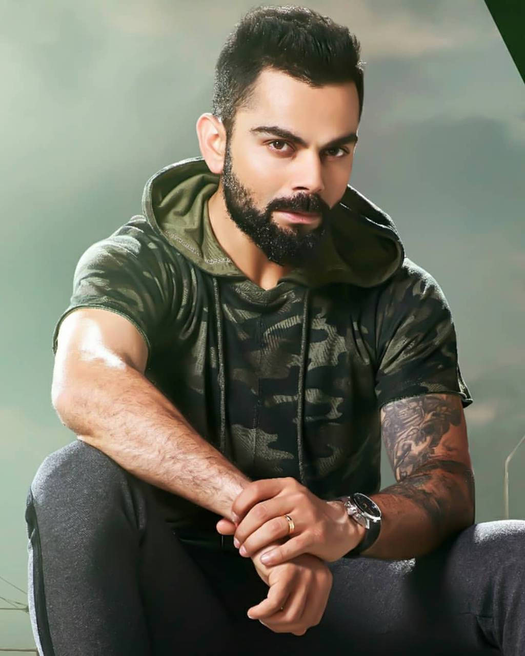 Virat Kohli Hd Army Green Jacket Wallpaper