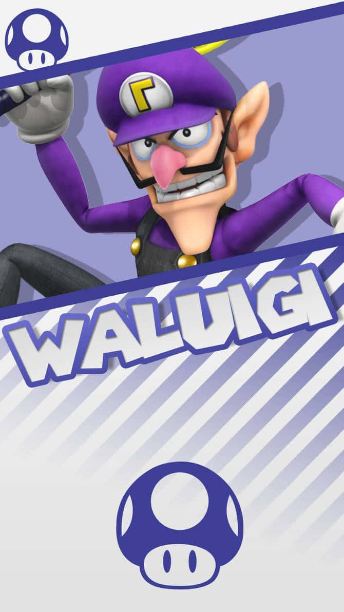 Waluigi Strikes A Victorious Pose In Front Of A Purple Background. Wallpaper