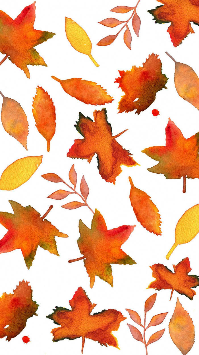 Watercolor Orange Leaves Aesthetic Wallpaper