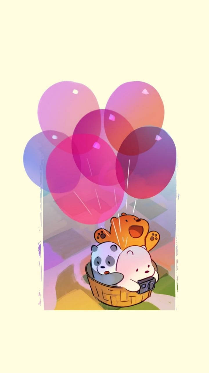 We Bare Bears Aesthetic Pink Balloons Wallpaper