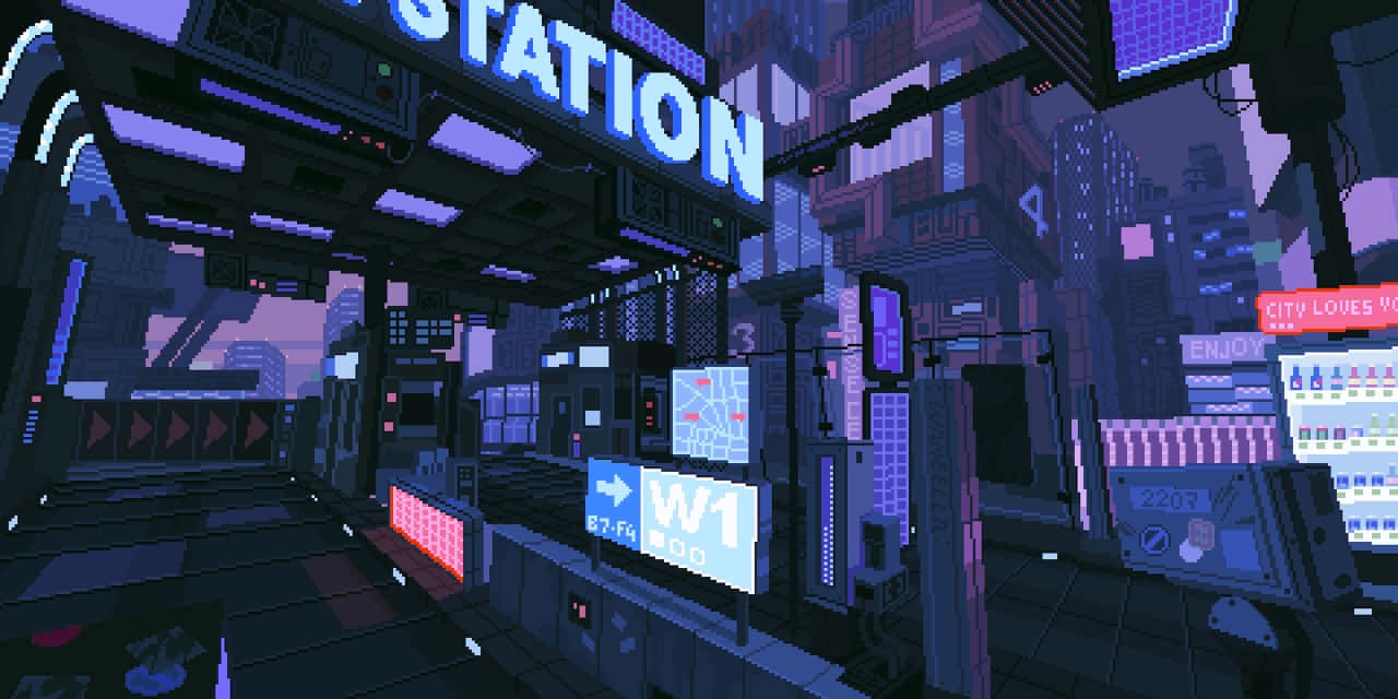 Welcome To The Futuristic Sci-fi World Of Cyberpunk Pixel Art Wallpaper