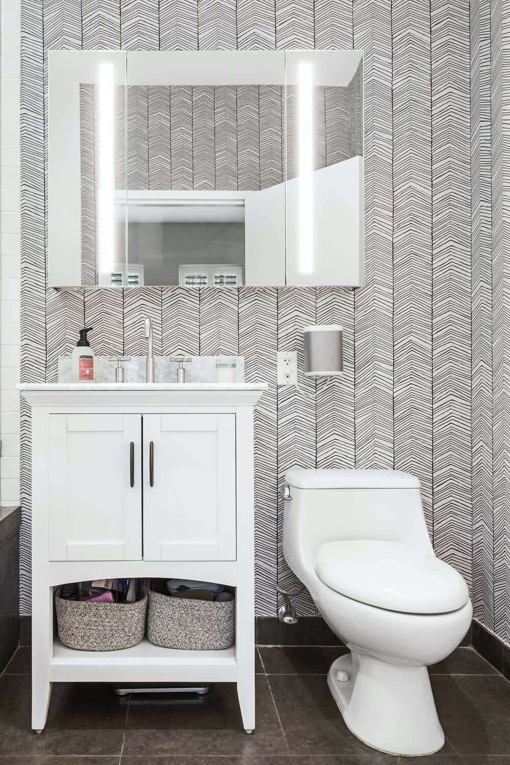 White Bathroom Arrow Patterned Walls Wallpaper