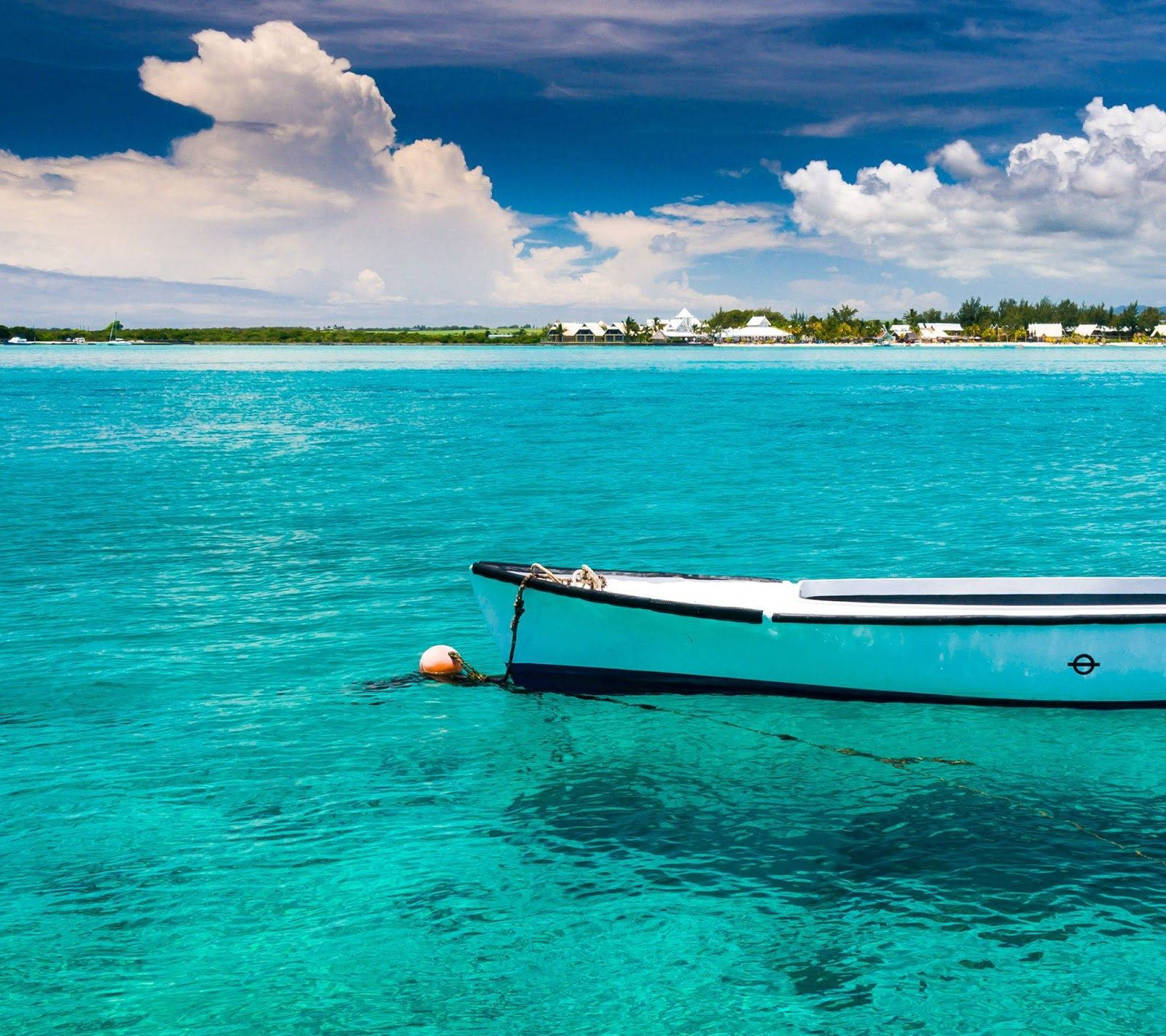 White Boat In Mauritius Ocean Wallpaper