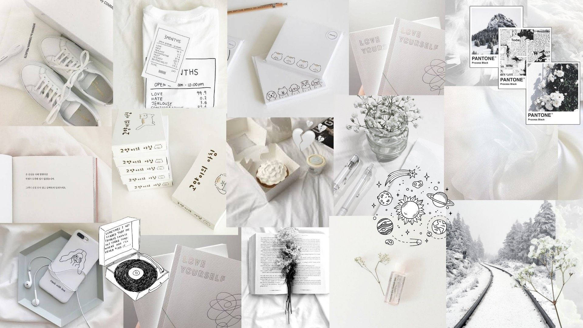 White Luxury Collage Doodles Pinterest Aesthetic Wallpaper