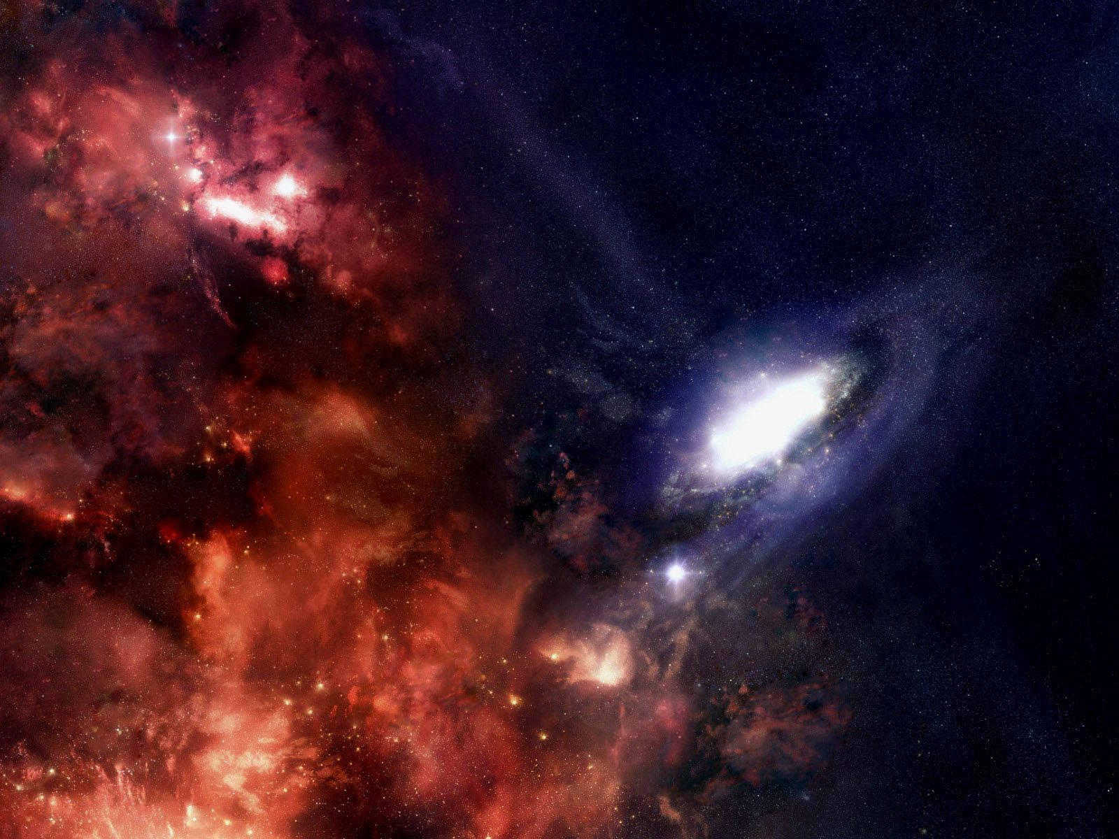 White Spiral Galaxy On Red Universe Wallpaper