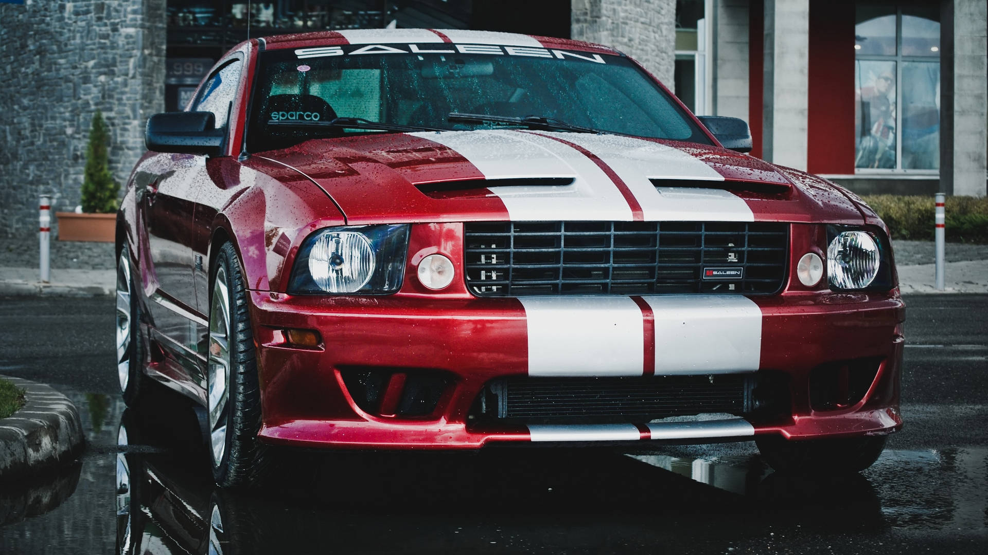 Whites Stripes On Red Ford Mustang Hd Wallpaper