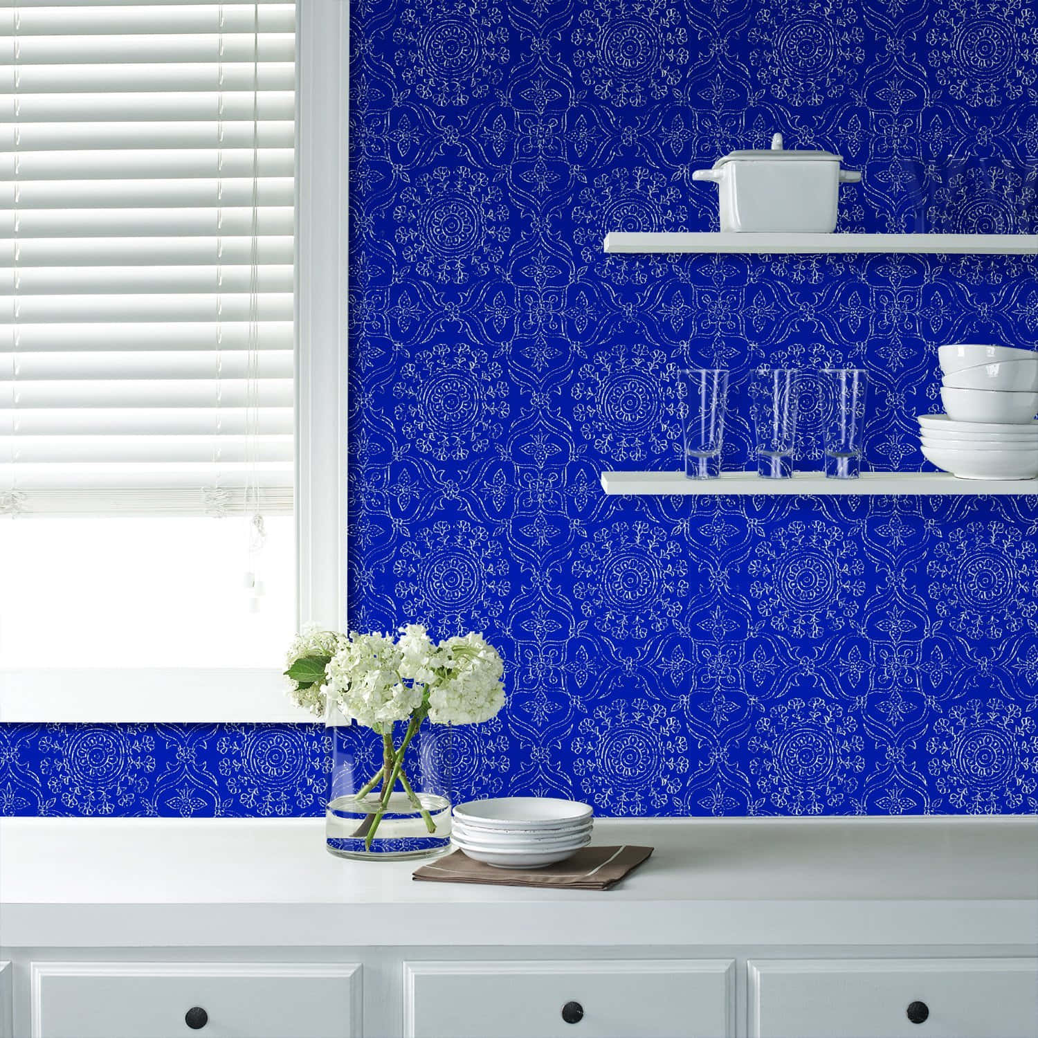 Window White Royal Blue Wallpaper