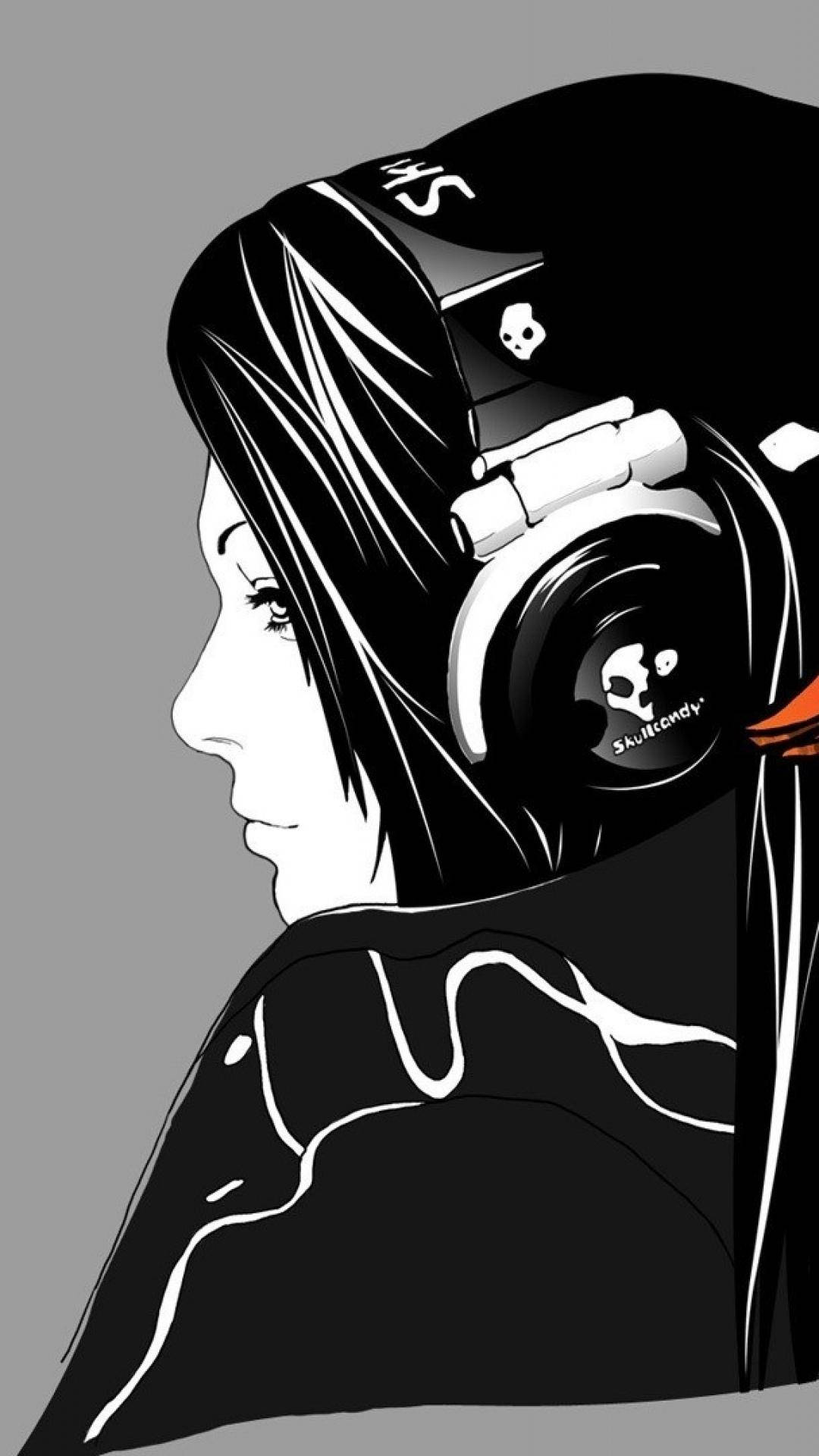 Woman With Headphones Black Lover Background Wallpaper