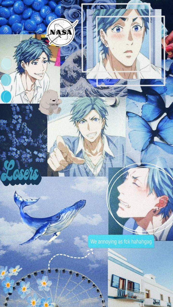 Yarichin Bitch Club Blue Collage Art Wallpaper