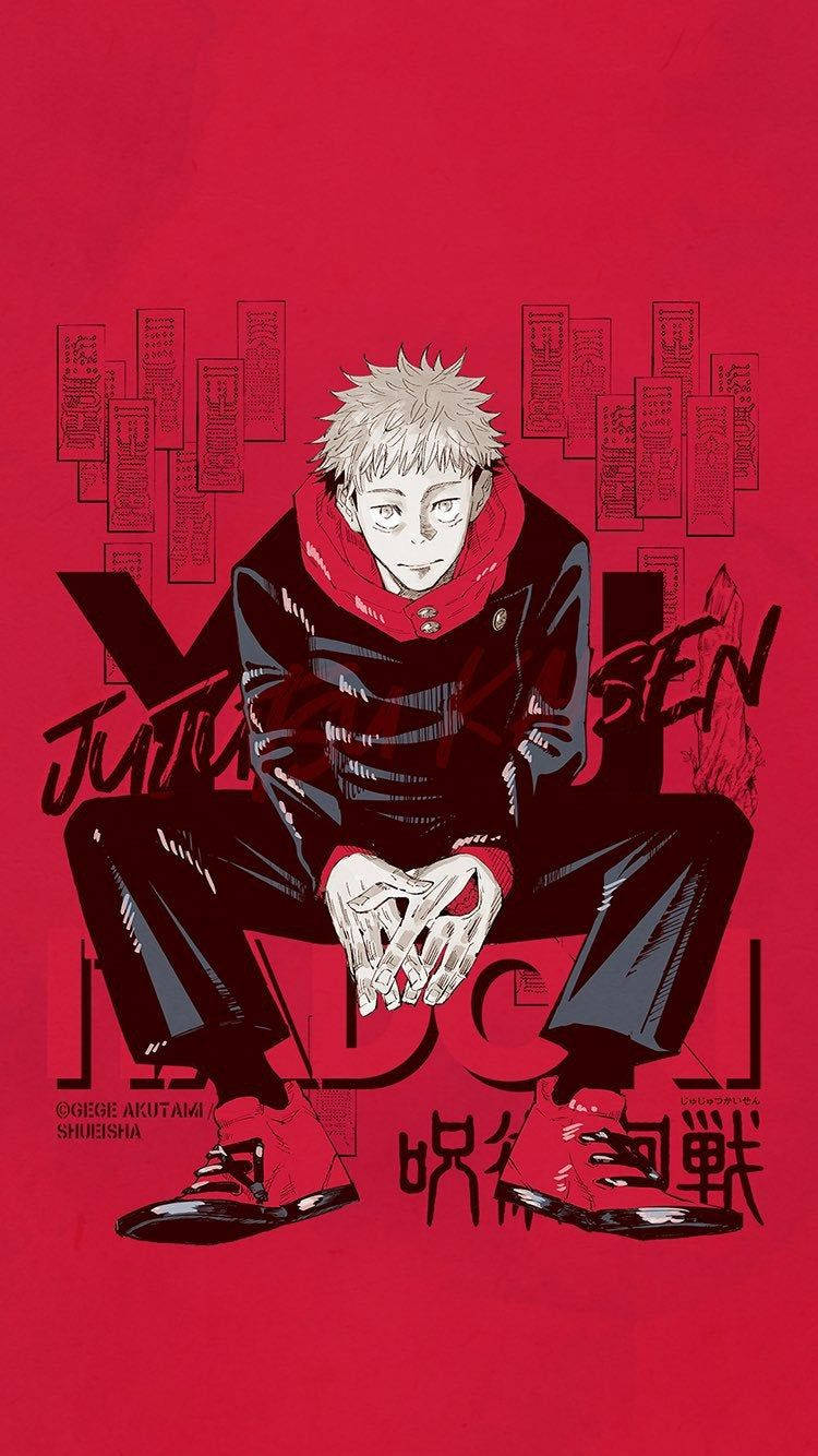 Yuji Itadori Red Art Jujutsu Kaisen Phone Wallpaper