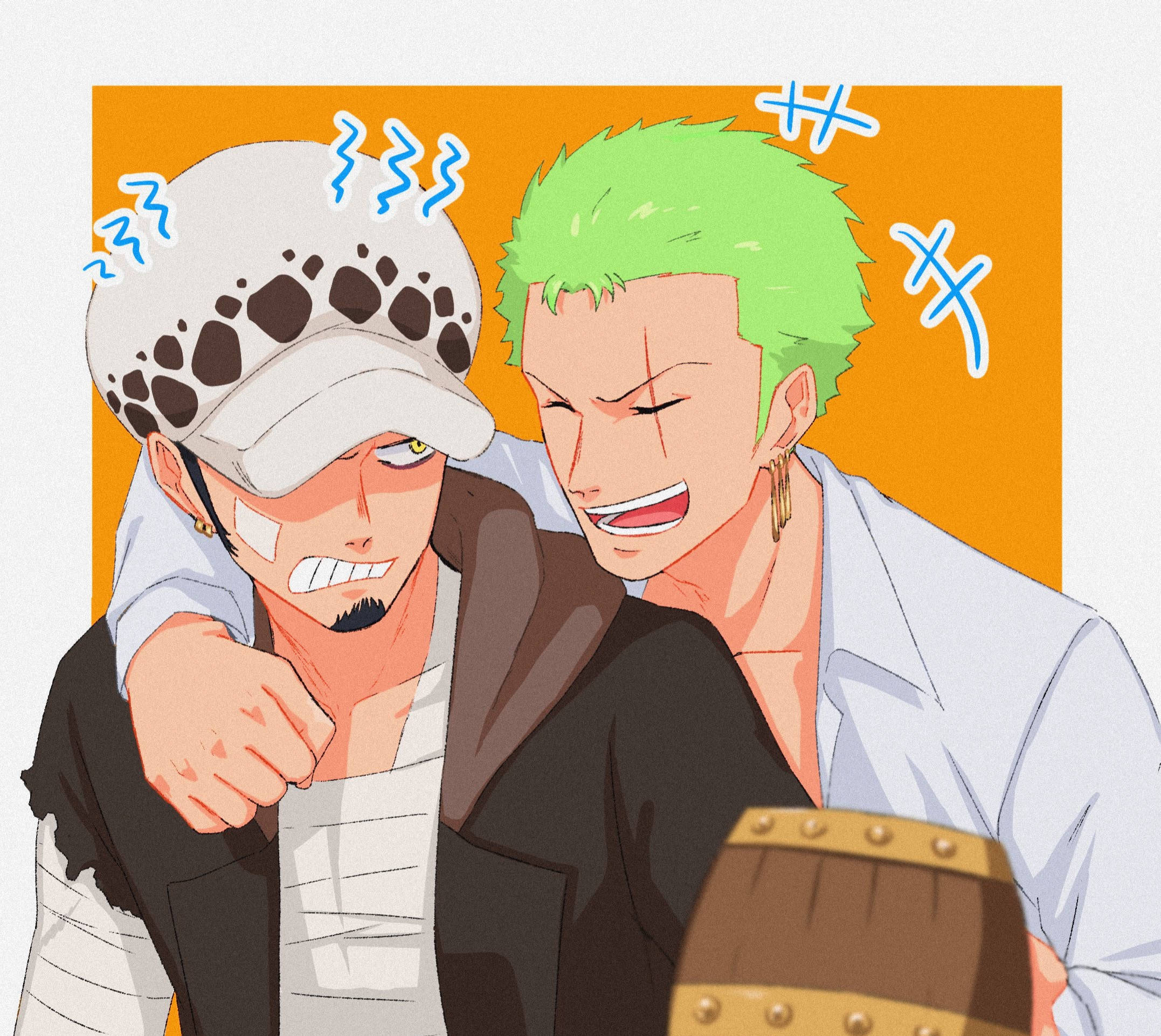 Zoro Annoying Trafalgar Law One Piece Fanart Wallpaper