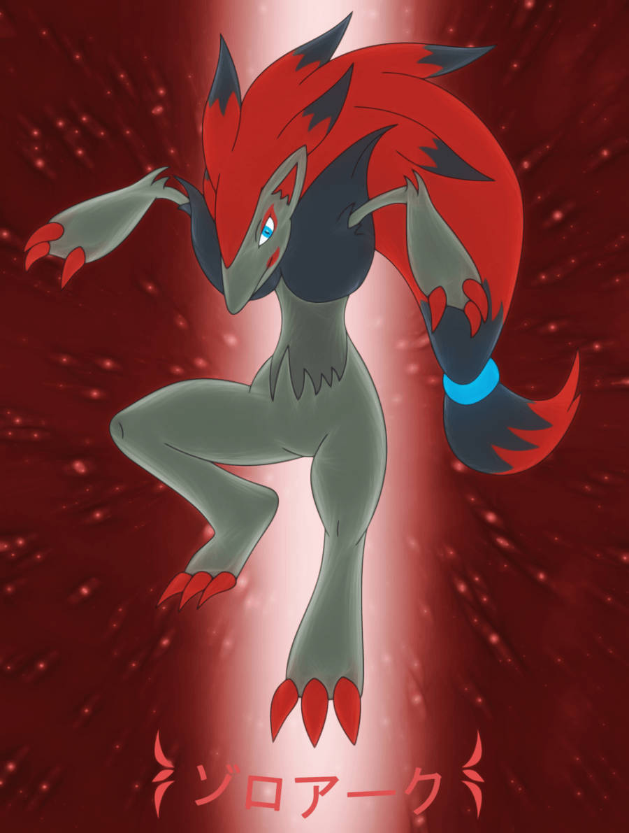 Zoroark On Dark Red Background Wallpaper