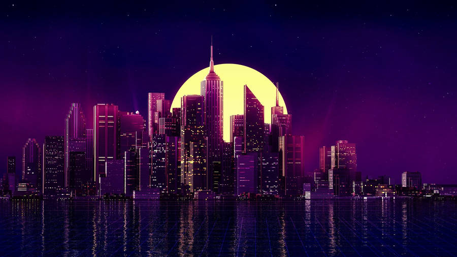 1440p Hd Purple Aesthetic City Moon Wallpaper