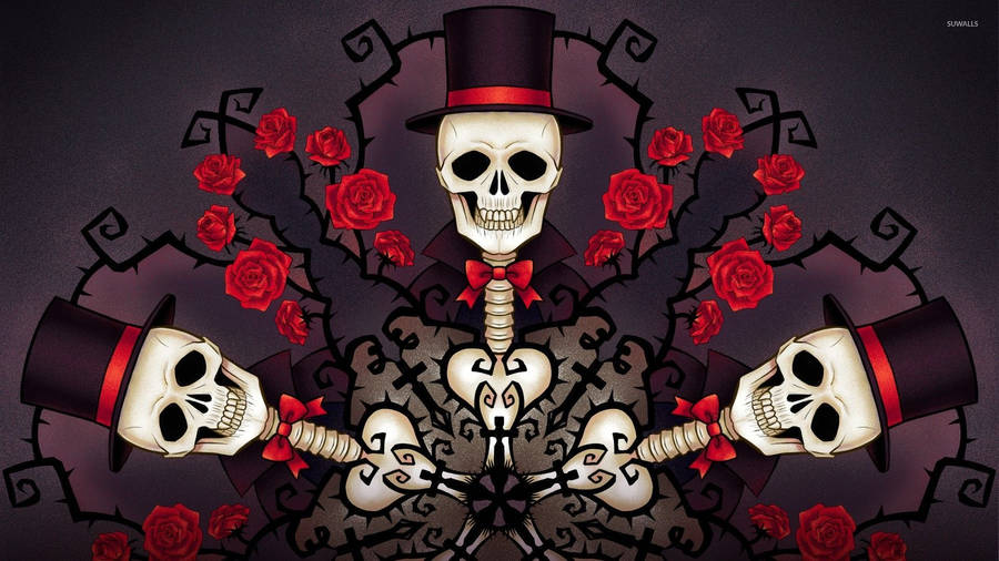1920x1080 Skeletons In Tophats And Roses Wallpaper - Digital Art Wallpaper Wallpaper