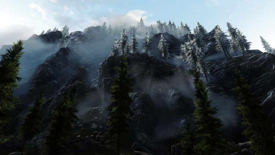 2560 X 1440 Skyrim Foggy Mountain Wallpaper