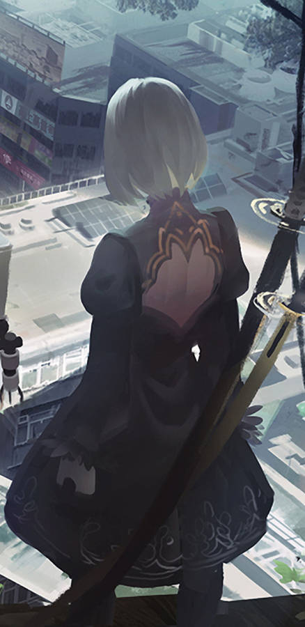 2b Staring At City View Wallpaper