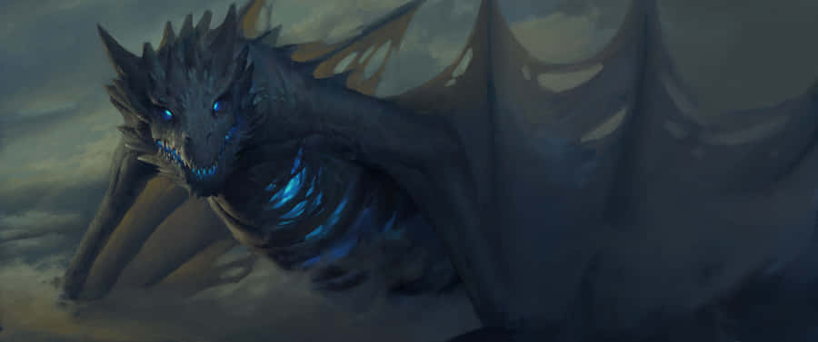 3440x1440 Dragon Blue Aesthetic Glow Wallpaper
