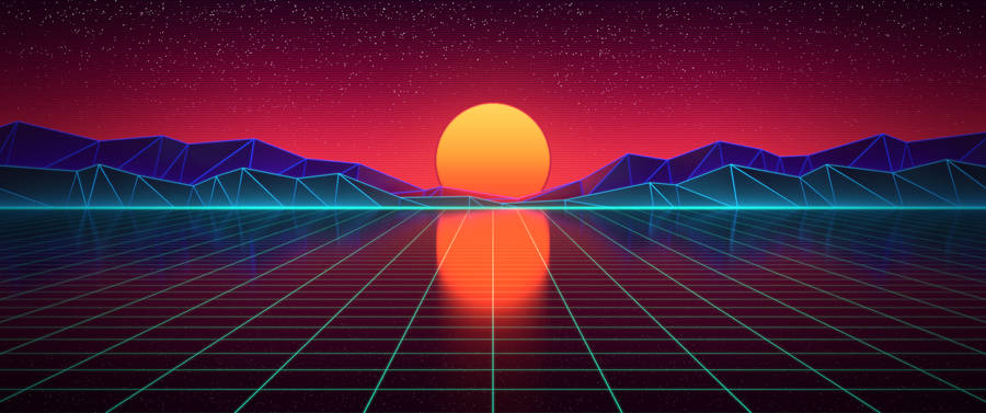 3440x1440 Minimalist Synthwave Landscape Wallpaper
