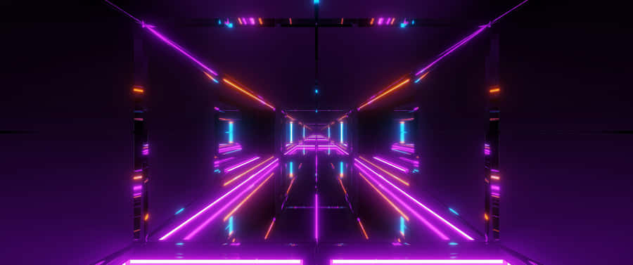 3440x1440 Pink Neon Symmetrical Art Wallpaper