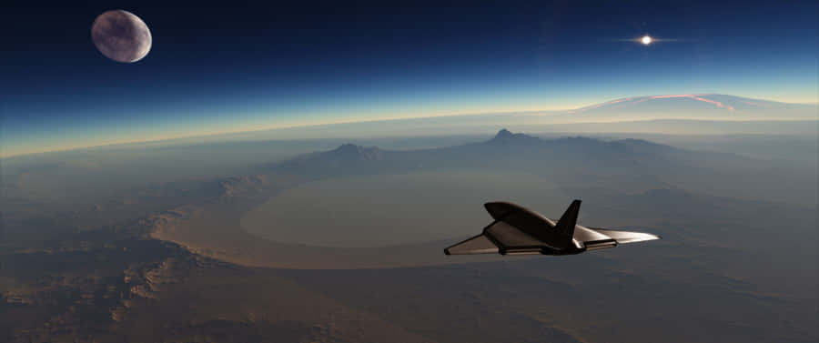 3440x1440 Space Spaceship On Earth's Surface Wallpaper