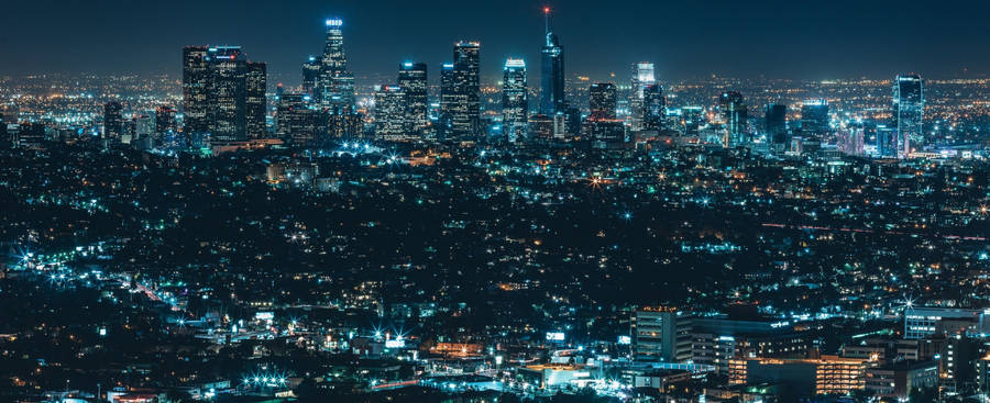 3840x1600 Aerial Night Cityscape Wallpaper