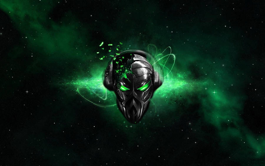 3d Cool Alien Face With Headphones Wallpaper
