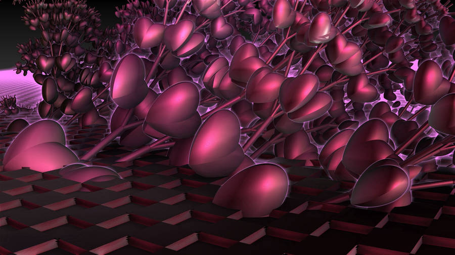 3d Valentine's Heart Plants Wallpaper