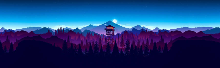 4k Dual Monitor Watchtower In Forest Wallpaper