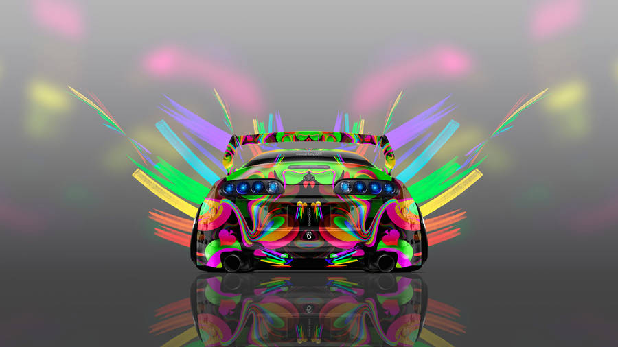 4k Jdm Toyota Supra With Rainbow Lights Wallpaper