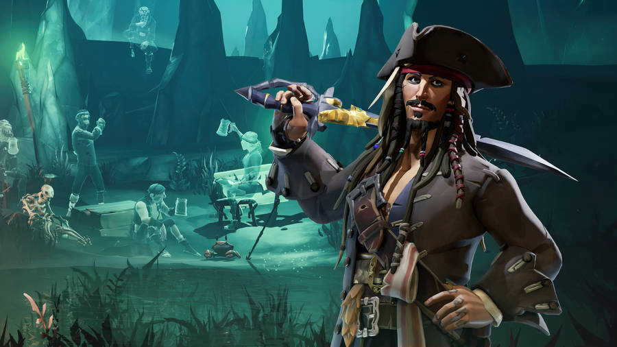 4k Pirate Captain Jack Sparrow Cartoon Wallpaper