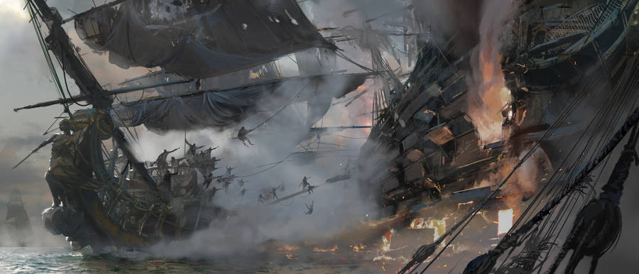 4k Pirate Ship During Battle Wallpaper