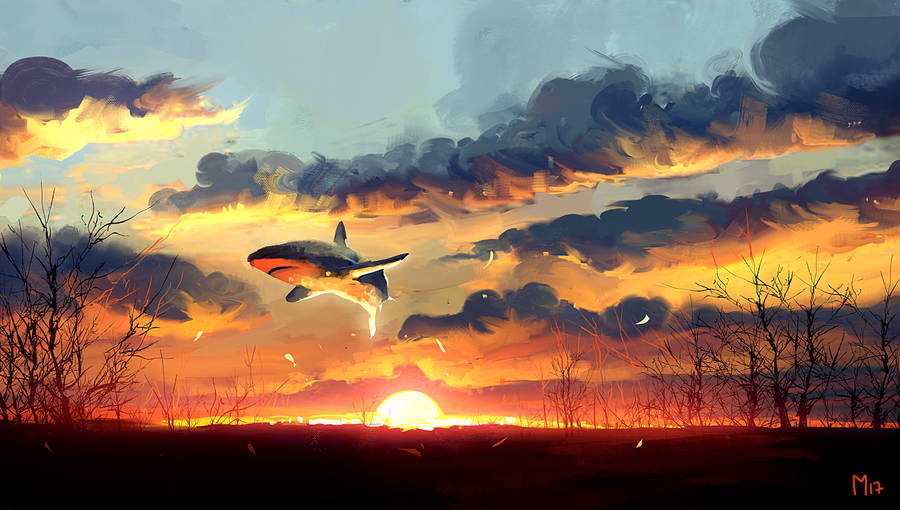 4k Sky With Whale Digital Painting Wallpaper