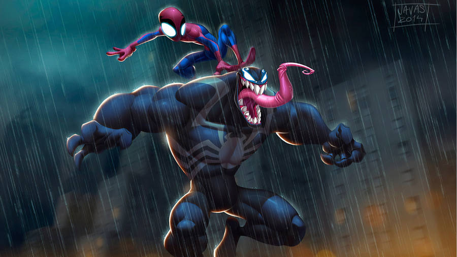 4k Ultra Hd Venom Cartoon With Spider-man Wallpaper