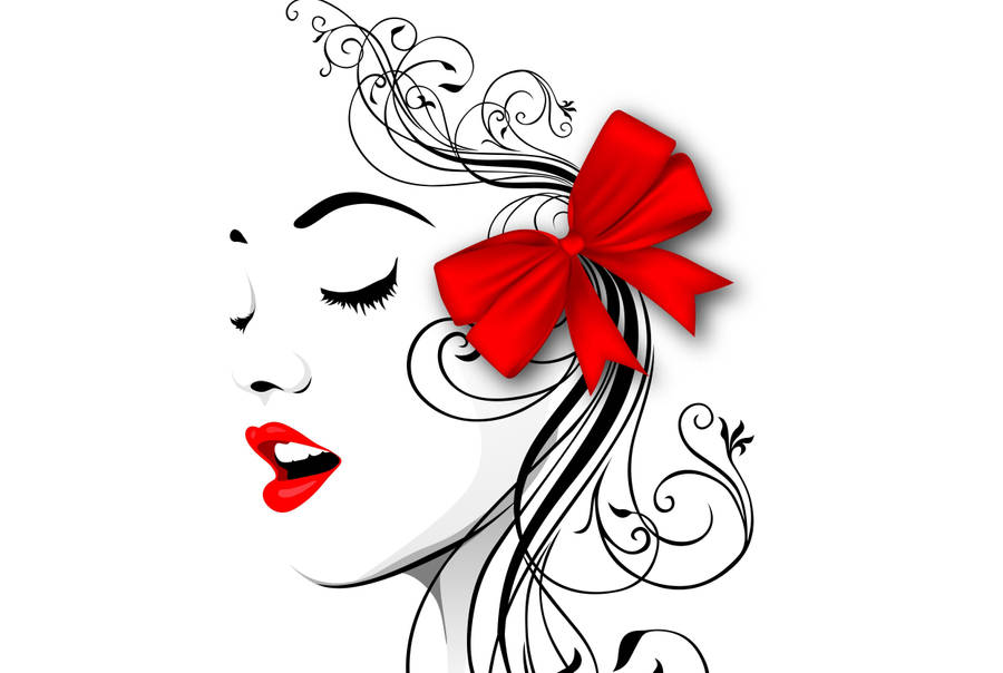 4k Vector Red Lips And A Red Ribbon Wallpaper