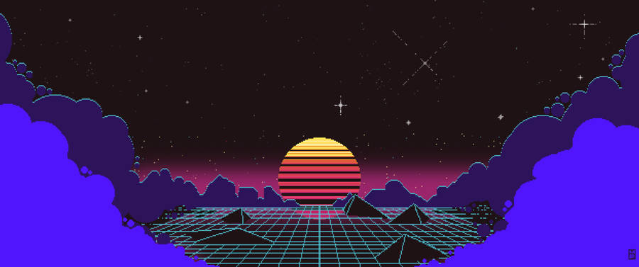 6880x2880 Outrun Sunset Wallpaper Wallpaper